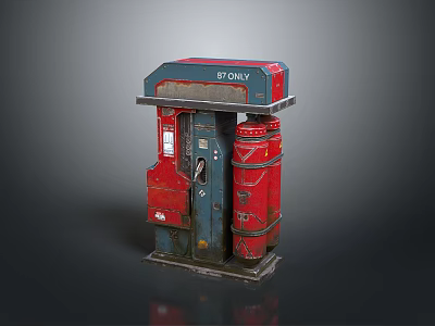 Vintage Red And Blue Gasoline Pump With Weathered Metal Structure And Control Panel 3d model