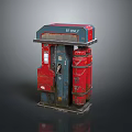Vintage Red And Blue Gasoline Pump With Weathered Metal Structure And Control Panel