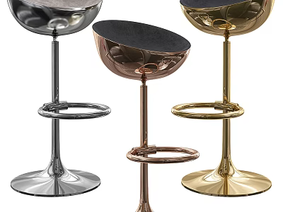Modern Metallic Bar Stools with Black Seat in Silver Rose Gold and Gold Finish 3d model