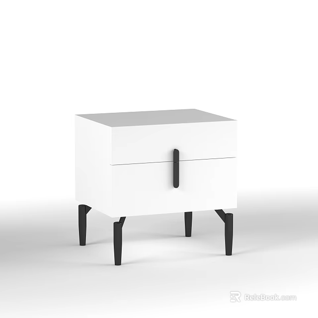 Modern White Bedside Table Featuring Drawer Black Handle And Sturdy Black Legs 3d model 