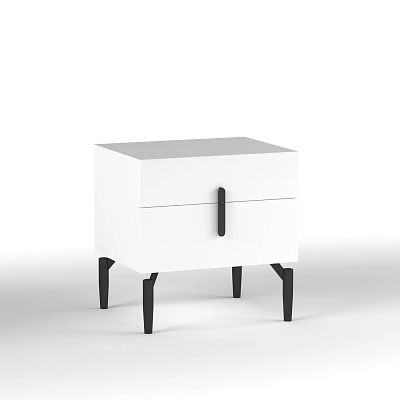Modern White Bedside Table Featuring Drawer Black Handle And Sturdy Black Legs 3d model
