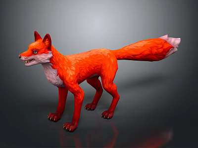 Red Fox Standing With Open Mouth Fluffy Tail And White Underbelly On Gray Background 3d model