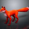 Red Fox Standing With Open Mouth Fluffy Tail And White Underbelly On Gray Background