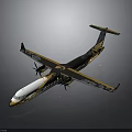 Black and Gold Aircraft with Propellers and Long Shiny Wings on Gray Background