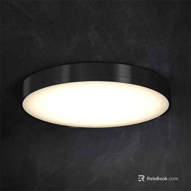 Modern Round Ceiling Light With Black Frame And White Illumination Mounted On Dark Ceiling 3d model 