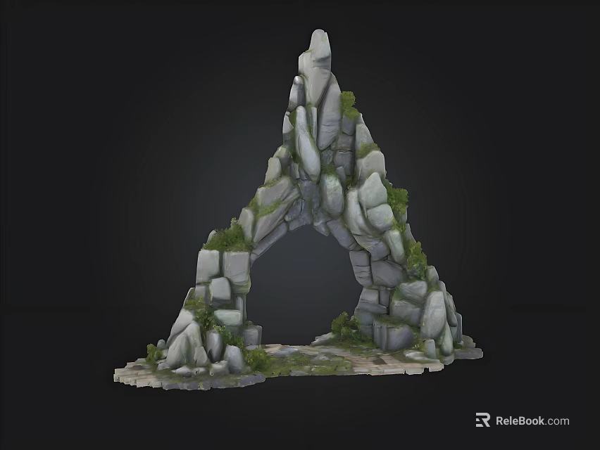 Stone Archway Rock Construction With Green Plants And 3D Model Design 3d model 