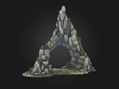 Stone Archway Rock Construction With Green Plants And 3D Model Design 3d model