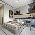 Modern Kids Bedroom Interior with Cartoon Art Decor Study Desk and Storage Cabinets