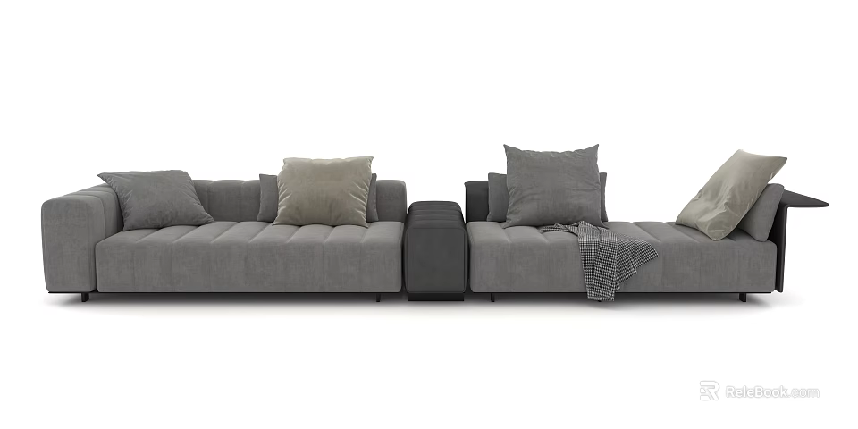 Modern Gray Sectional Sofa With Multiple Soft Throw Pillows And Cozy Throw Blanket 3d model