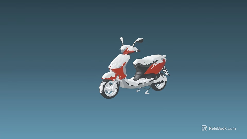 Red Scooter Style Motorcycle Covered With Snow Against Gradient Blue Background 3d model 