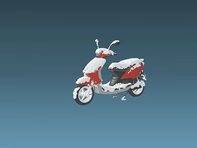 Red Scooter Style Motorcycle Covered With Snow Against Gradient Blue Background 3d model