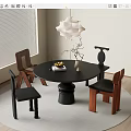Middle Ancient Dining Table and Chair Combination Round Table and Chair Chandelier 3d model