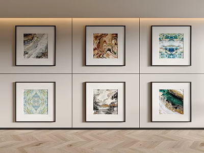 Modern Interior Wall Art With Six Framed Varied Abstract Pattern Paintings 3d model