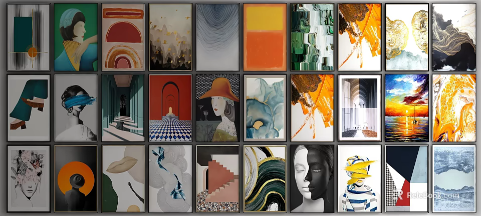 Diverse Decorative Wall Art Collection With Modern Abstract And Themed Prints 3d model 