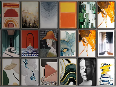 Diverse Decorative Wall Art Collection With Modern Abstract And Themed Prints 3d model