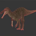 3D Dinosaur Character Model With Long Snout Open Mouth Striped Skin Standing On Black Background
