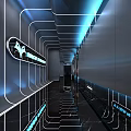 Modern Hi Tech KTV Corridor With Neon Lights Mirrored Floors And Metallic Walls