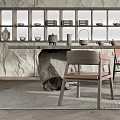 Modern Tea Room Interior With Stone Wall Display Shelves Teaware Tables Chairs And Lighting