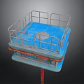 Industrial Landscape Featuring Blue Platform With Metal Railings And Orange Pipes