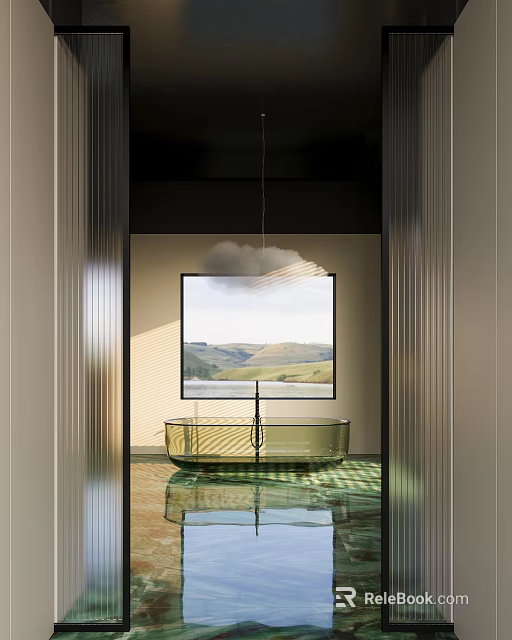 Modern Bathroom Interior With Freestanding Bathtub Large Window And Scenic View 3d model 
