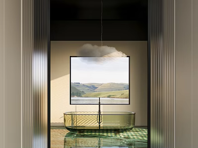 Modern Bathroom Interior With Freestanding Bathtub Large Window And Scenic View 3d model
