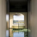 Modern Bathroom Interior With Freestanding Bathtub Large Window And Scenic View
