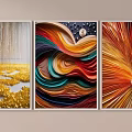 Creative Abstract Paintings with Gold Dripping Lines Colorful Waves Stars Moon and Radiant Orange Knots