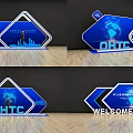 OHTC Display Design With Blue Geometric Shapes Earth Pattern International Leaders And Welcome Text