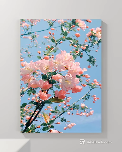 Blooming Pink Flower Branches Scenic Landscape Against Clear Blue Sky 3d model 
