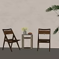 Elegant Interior Wooden Chairs Small Table With Yellow Flowers And Fruits