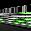Public Facility Bleachers With Red And Green Seats And Metal Railings