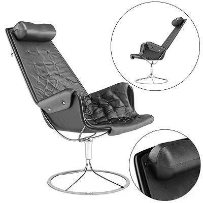 Black Leather Lounge Chair With Quilted Stitching And Adjustable Metal Base 3d model