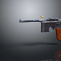Vintage Pistol With Wooden Grip And Flying Bullet On Gray Background With Reflection