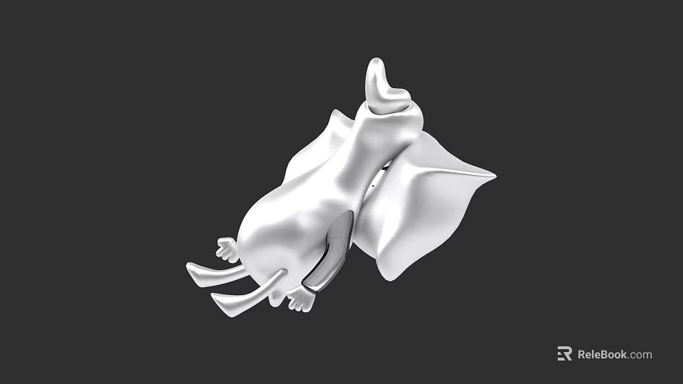 3D Model of Aquatic Animal White Detailed Rendering on Black Background 3d model 