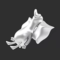 3D Model of Aquatic Animal White Detailed Rendering on Black Background
