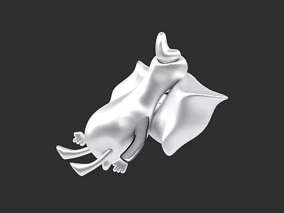 3D Model of Aquatic Animal White Detailed Rendering on Black Background 3d model
