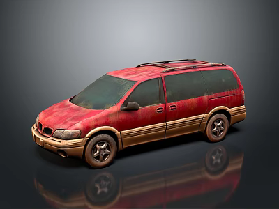 Vintage Red and Gold Minivan with Roof Rack and Classic Exterior Design 3d model