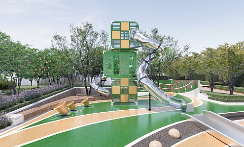 Modern children's play area children's activity area children's equipment height difference landscape slide community children's area 3d model