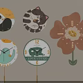 Cute Decorative Wall Clocks With Animal And Flower Shaped Patterns 3d model