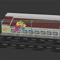 Simple Modern Street Side Storefront Building Model With Road Display Windows Tree And Utility Pole