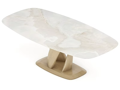 Elegant Modern Dining Table With Marble Top Wooden Legs And Natural Patterns 3d model