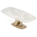 Elegant Modern Dining Table With Marble Top Wooden Legs And Natural Patterns