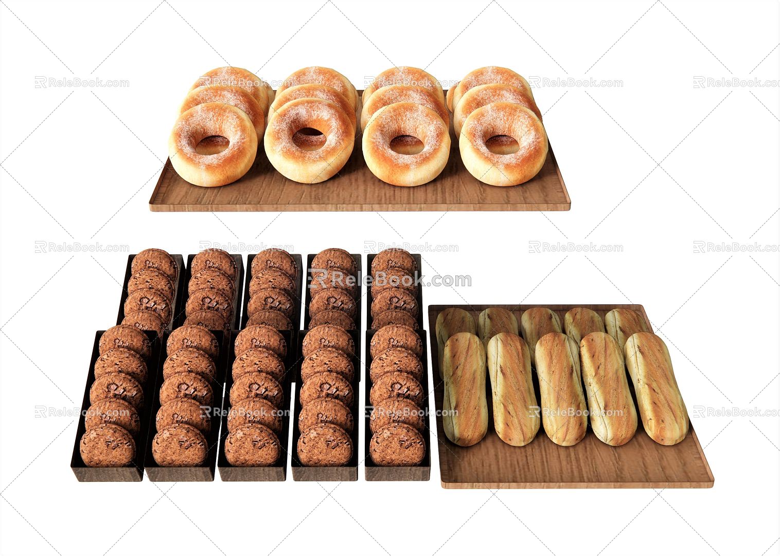 Modern Bread Food Beverage Food Bagel Biscuits 3d model