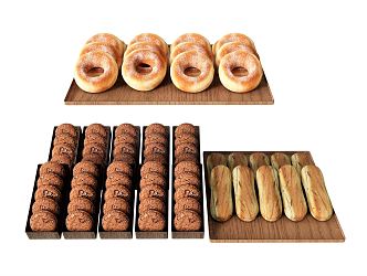 Modern Bread Food Beverage Food Bagel Biscuits 3d model