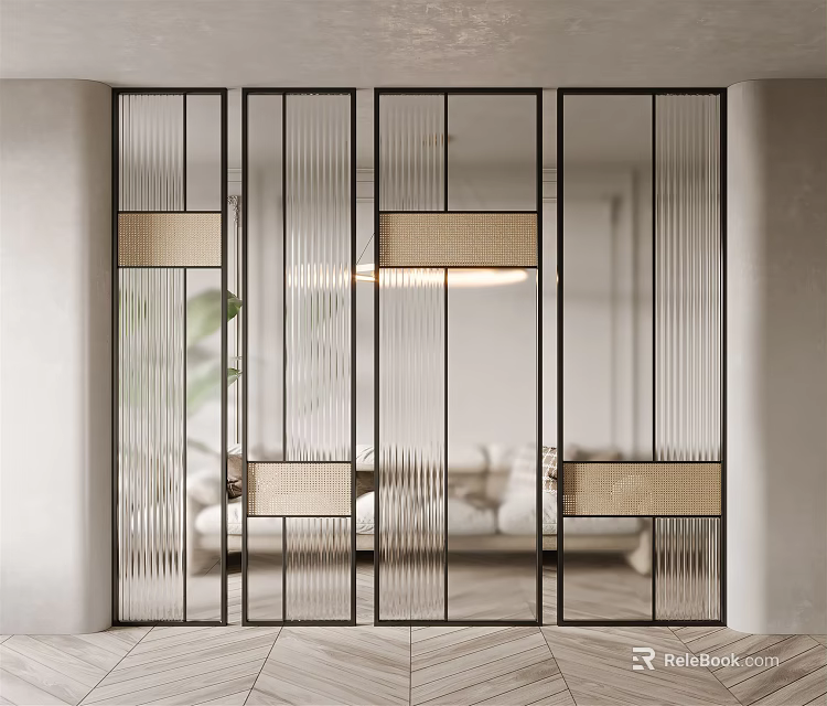 Modern Interior Room Divider Design With Glass Panels And Metal Frames 3d model 