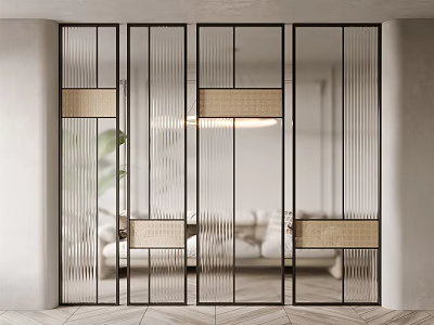 Modern Interior Room Divider Design With Glass Panels And Metal Frames 3d model