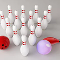 Bowling Sports Equipment Set With White Pins Red And Purple Balls