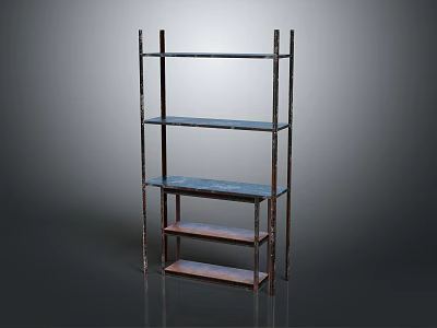 Vintage Industrial Shelf Unit With Metal Frame And Four Colored Wooden Shelves 3d model