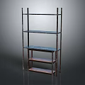 Vintage Industrial Shelf Unit With Metal Frame And Four Colored Wooden Shelves