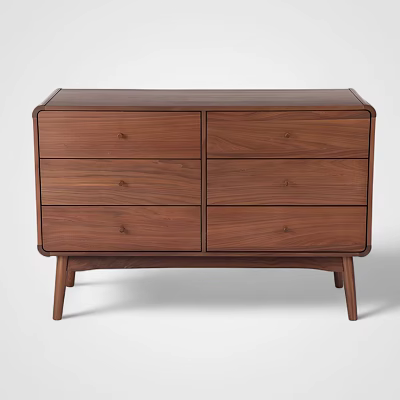 Modern Minimalist Wooden Dresser With Six Drawers And Slim Legs For Bedroom 3d model